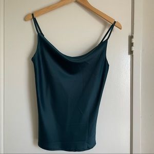 cowl neck teal satin silk tank top